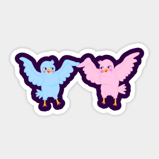 Cute Cartoon Dancing Blue and Pink Birds Sticker